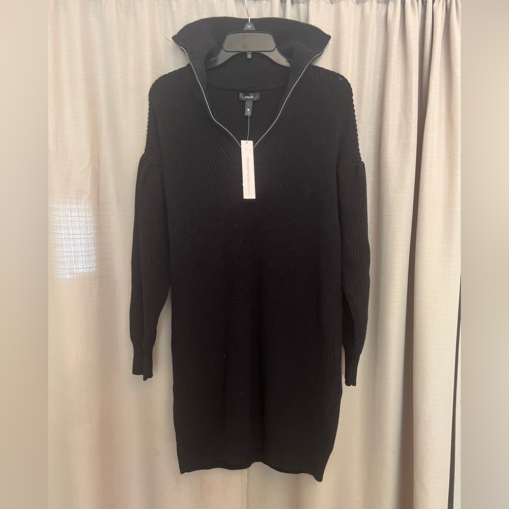 Aqua Black Sweater Long With Zipper S